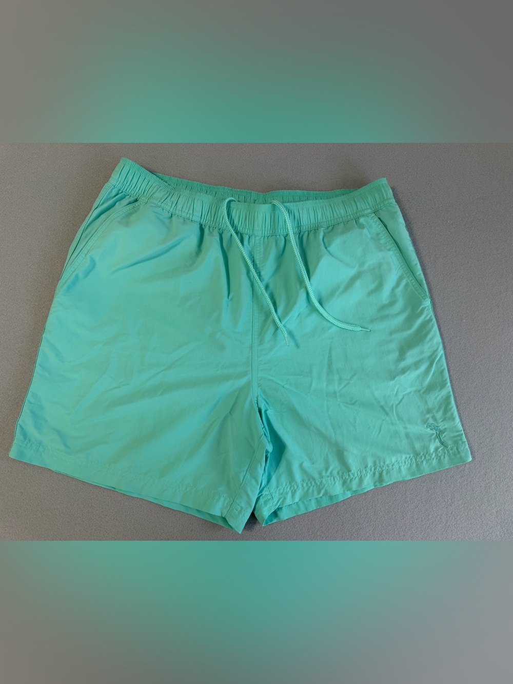Caribbean Men's L Green Solid Swim Trunks Drawstring Elastic Waist Mesh Lined